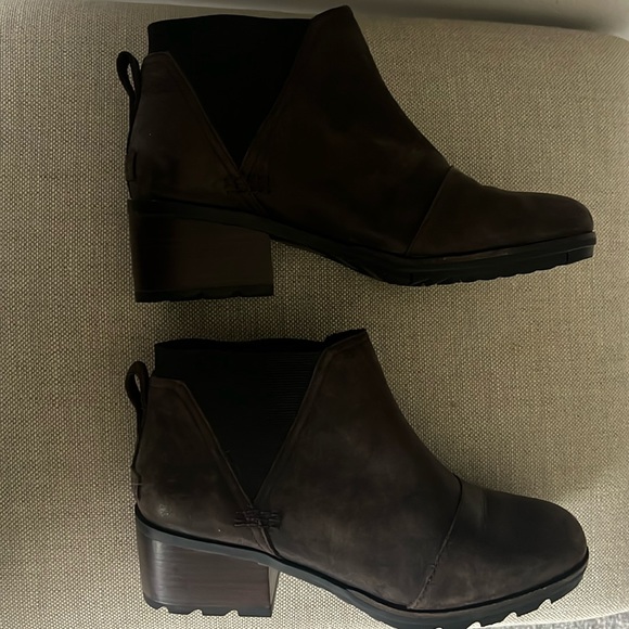 SORREL women leather chocolate brown heeled booties size 10 - Picture 3 of 8